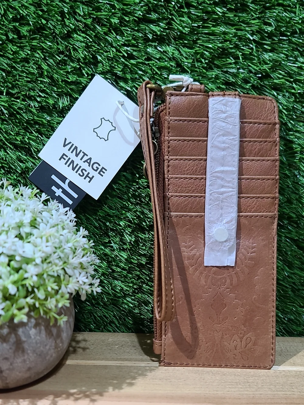The Sak Kira Card Wristlet / Tobacco Floral Emboss NWT